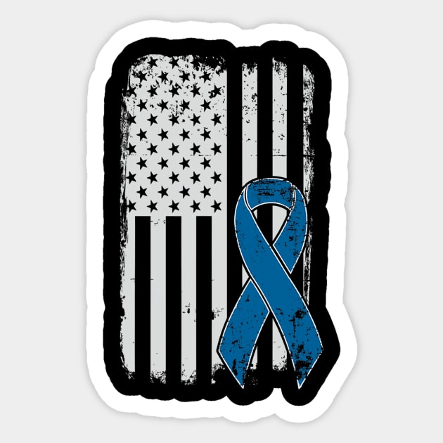 Colorectal Cancer Awareness Distressed American Us Flag Sticker by hony.white